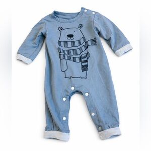 Amazon Blue Baby Bear Print Footed Romper